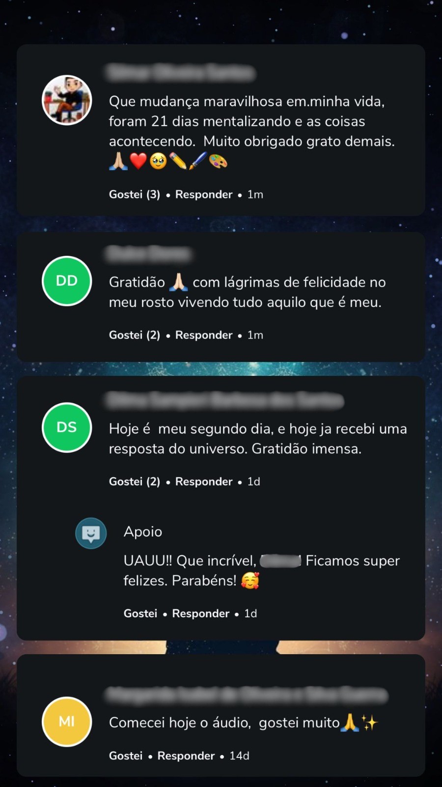 Depoimento de cliente sobre mudanças em 21 dias de mentalização