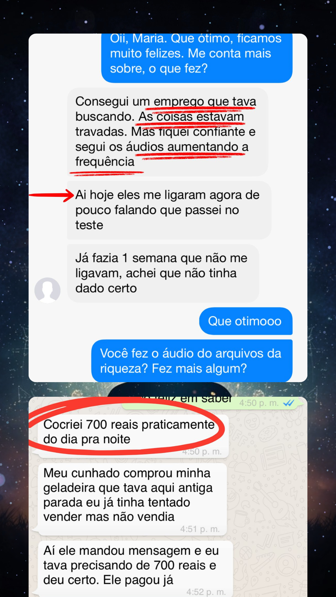 Depoimento de cliente sobre emprego e venda de 700 reais